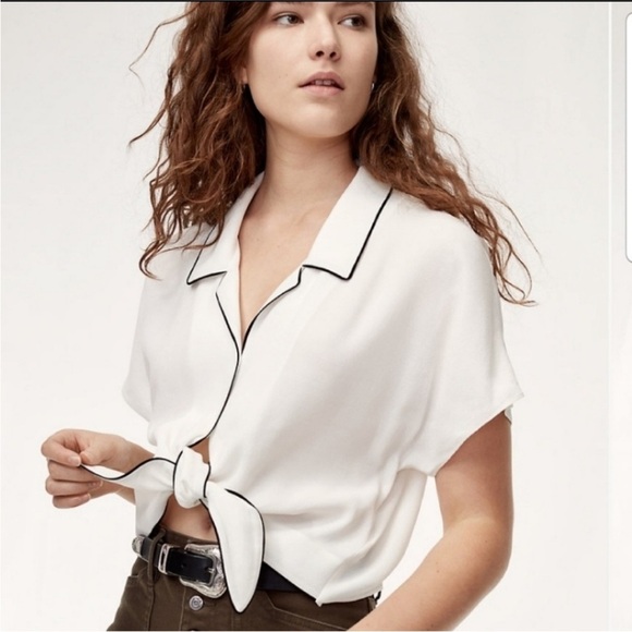 Aritzia Wilfred Free Sz S Nacisse Tie Front Cropped Blouse - Picture 1 of 11